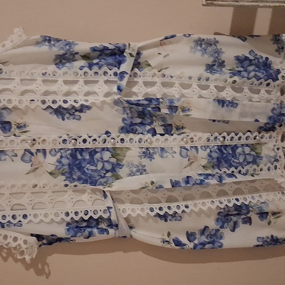 Elegant Blue and White Lace Dress - Picture 8 of 10